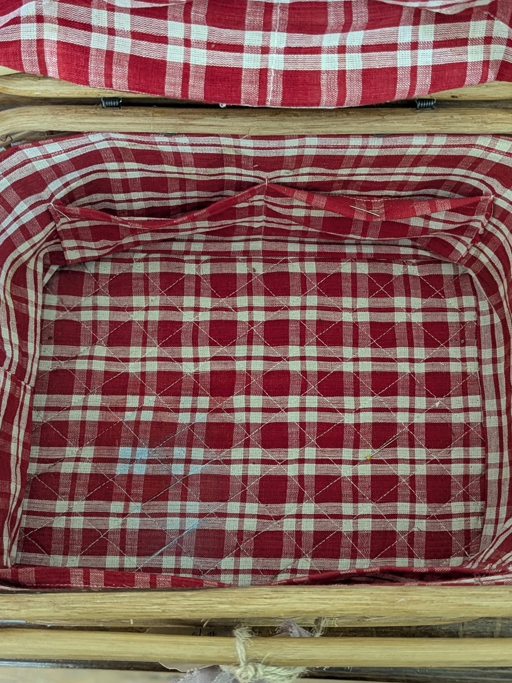 Wicker Sewing Picnic Basket Fabric Lining & Handles